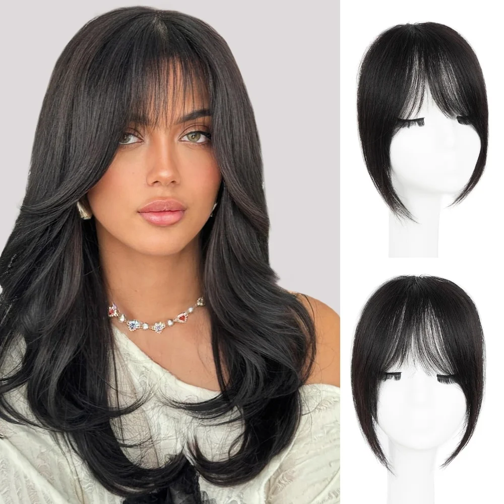 Clip-In Bangs – 100% Human Hair – Natural‎ Black – Curtain / French Fringe